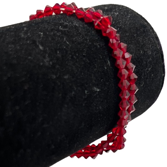 VINTAGE DARK RED FACETED CRYSTAL STRETCH BRACELETS - SET OF 2 - Picture 8 of 16